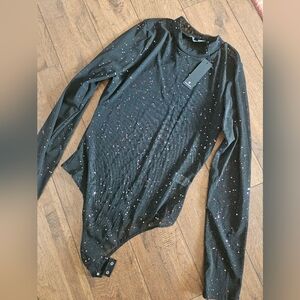 Lulu's Black Speckled Long Sleeve Bodysuit